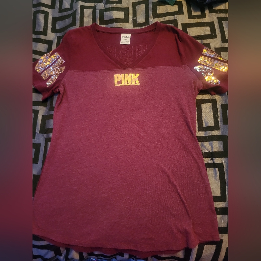 PINK Victoria's Secret Maroon and Gold Ladies Shirt NWOT MEDIUM